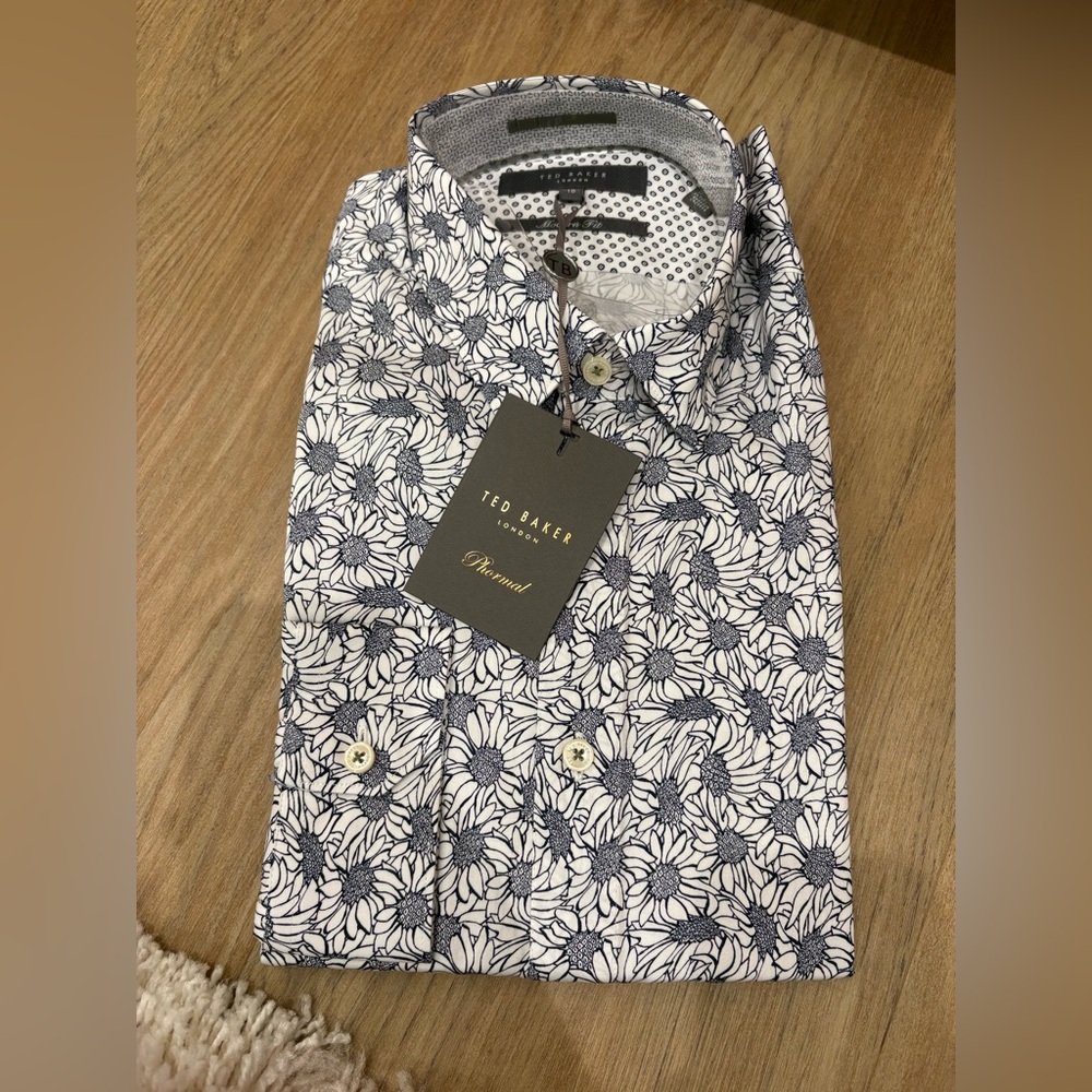 Ted Baker Men’s White Shirt with Navy Floral Print